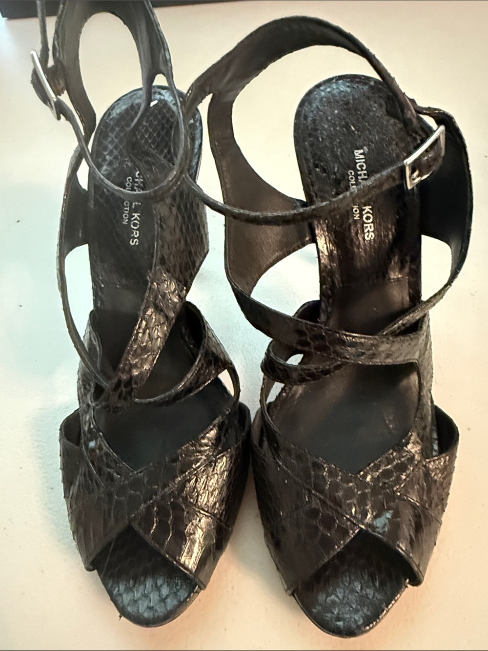MICHAEL KORS BLACK Cordelia SANDALS US 7.5 EUR 37.5 - textured strappy heels
